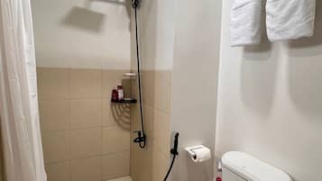 Regadera, bidet, toallas, papel de baño