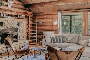 Cabin, 2 Bedrooms, Smoking, Fireplace | Living room - 76gs - Genuine Log Cabin - Wifi - Pets Ok - Sleeps 4 (Deming)
