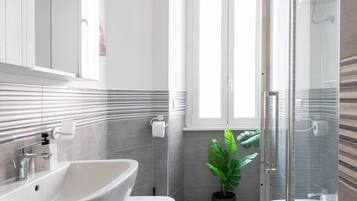 Regadera, secadora de cabello, bidet, toallas