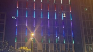 A building with vertical light strips. - Carnival Hotel (Chizhou)
