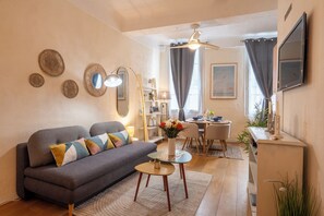 Smart TV, DVD player, books