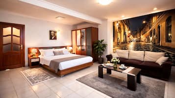 Desk, laptop workspace, blackout curtains, soundproofing