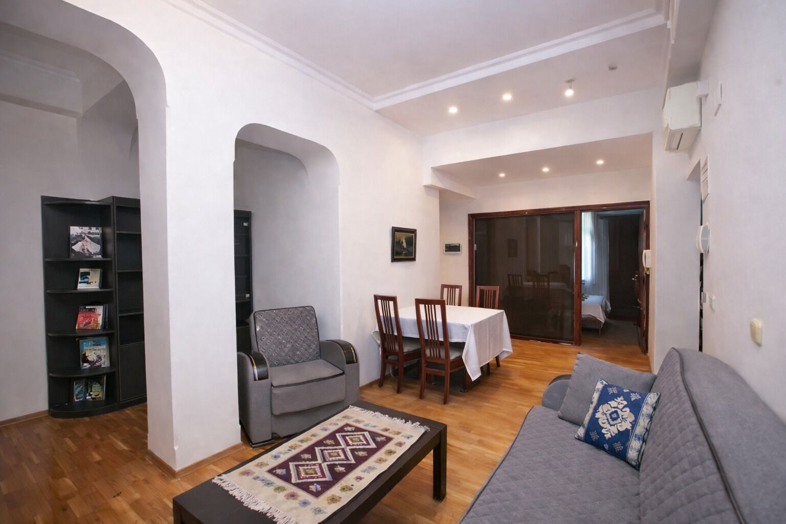 Desk, laptop workspace, blackout curtains, soundproofing