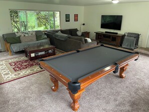 Smart-TV, Kamin, Videospiele, Bücher