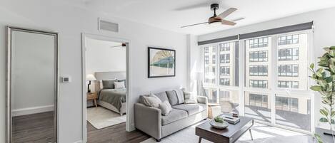 55-inch flat-screen TV with digital channels, Netflix, Hulu