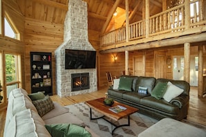 Smart TV, fireplace, video games, foosball