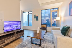 Deluxe Apartment, Kitchen | Living area - The Alyx at EchelonSeaport (Boston)