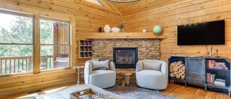 Fernseher, Kamin, Bücher