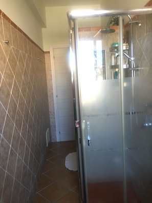 Hair dryer, bidet, towels, toilet paper