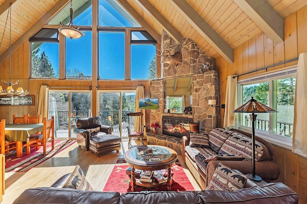 House, Multiple Beds, Patio, Mountain View (Bow N Arrow Lodge) | Living area | 42-inch flat-screen TV with digital channels, fireplace