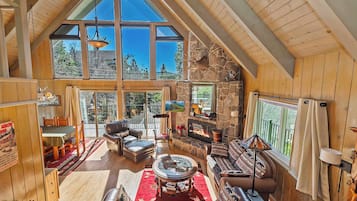 House, Multiple Beds, Patio, Mountain View (Bow N Arrow Lodge) | Living area | 42-inch flat-screen TV with digital channels, fireplace