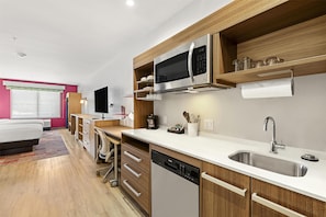 Fridge, microwave, dishwasher, coffee/tea maker