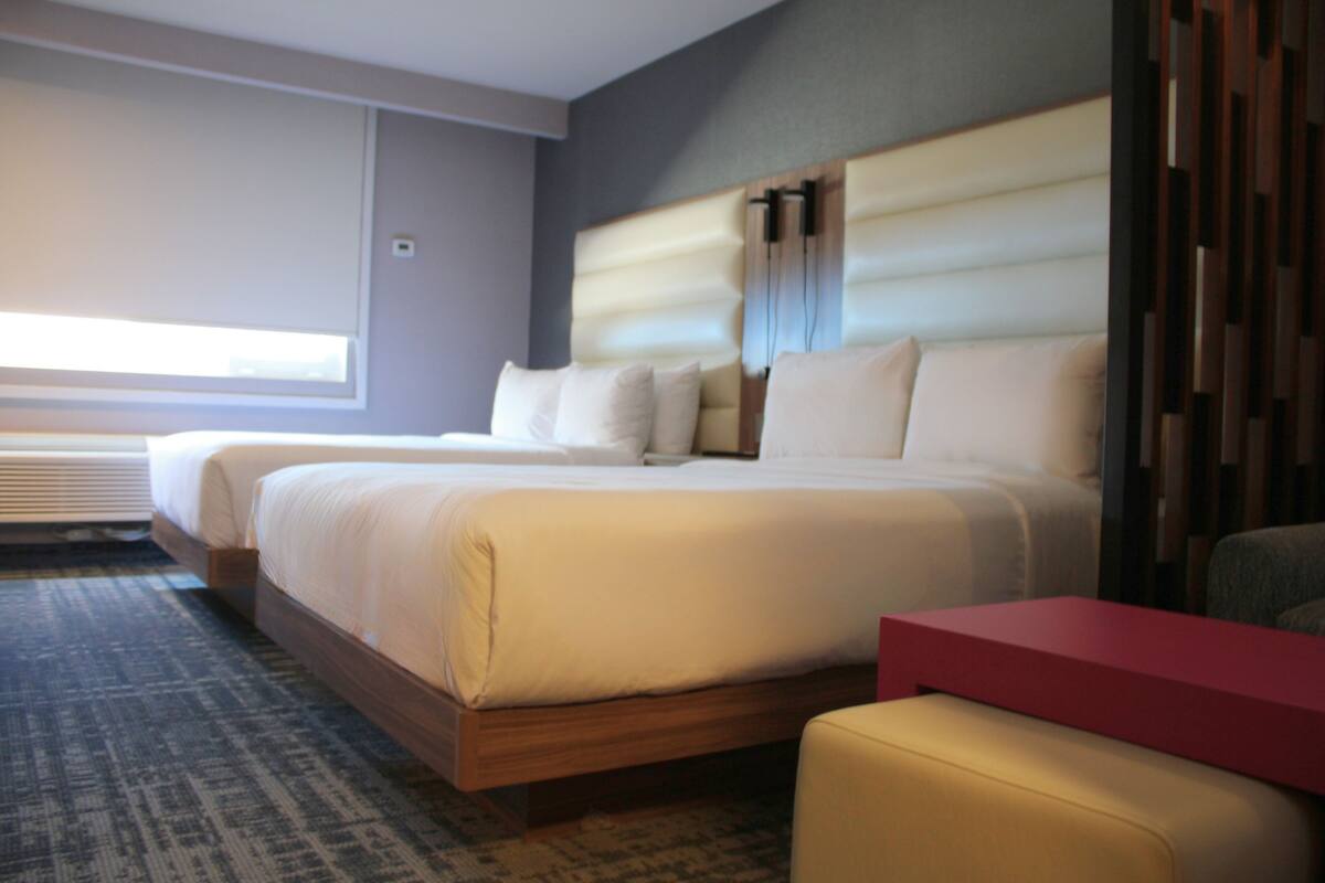 In-room safe, desk, laptop workspace, blackout curtains