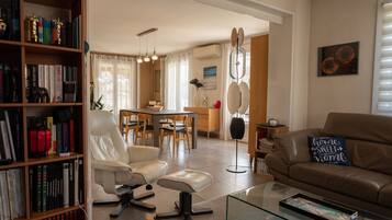 Televisión, chimenea y libros