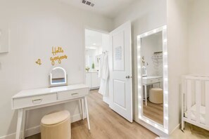 Eco-friendly toiletries, hair dryer, towels, soap