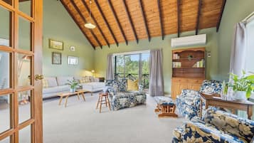 Fireplace, books, computer monitors