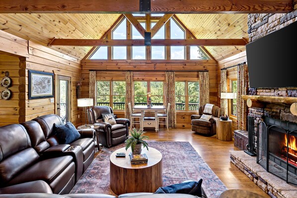 Smart TV, fireplace, foosball