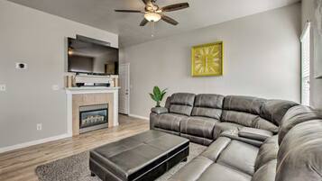 Télévision, cheminée, lecteur de DVD