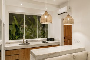 Deluxe Villa, Private Pool, Pool View | Private kitchen | Coffee/tea maker, electric kettle, toaster, kitchen islands