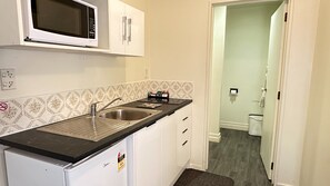 Microwave, stovetop, coffee/tea maker, toaster