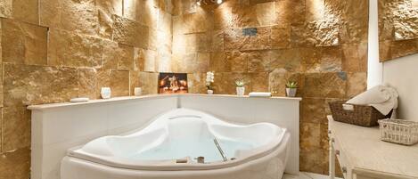 Jetted tub, hair dryer, bidet