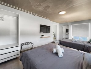 Desk, iron/ironing board, travel cot, free WiFi