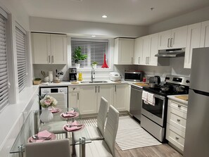 Fridge, microwave, oven, dishwasher