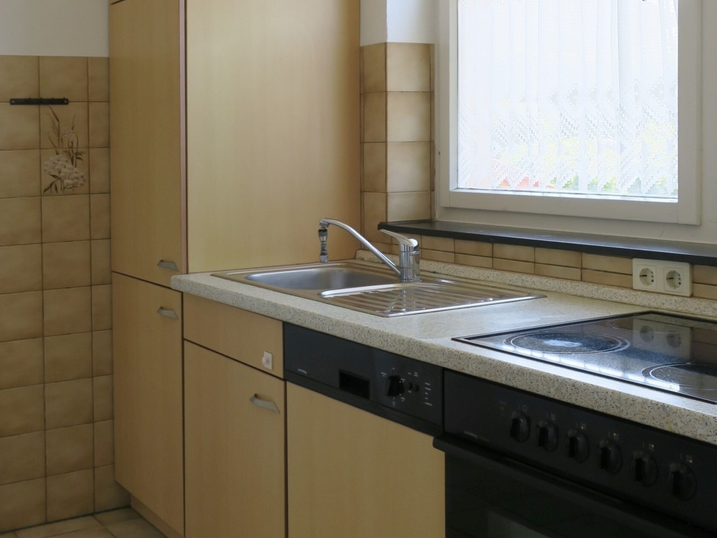 Una cocina con un lavavajillas doble, un lavavajillas y un horno.