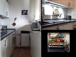 Refrigerador, microondas, horno y parrilla de estufa 