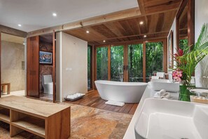 Shower, hair dryer, towels, soap - Villa El Jardin: 5BR Luxury Villa, Staff & Golf Cart (Punta Mita)