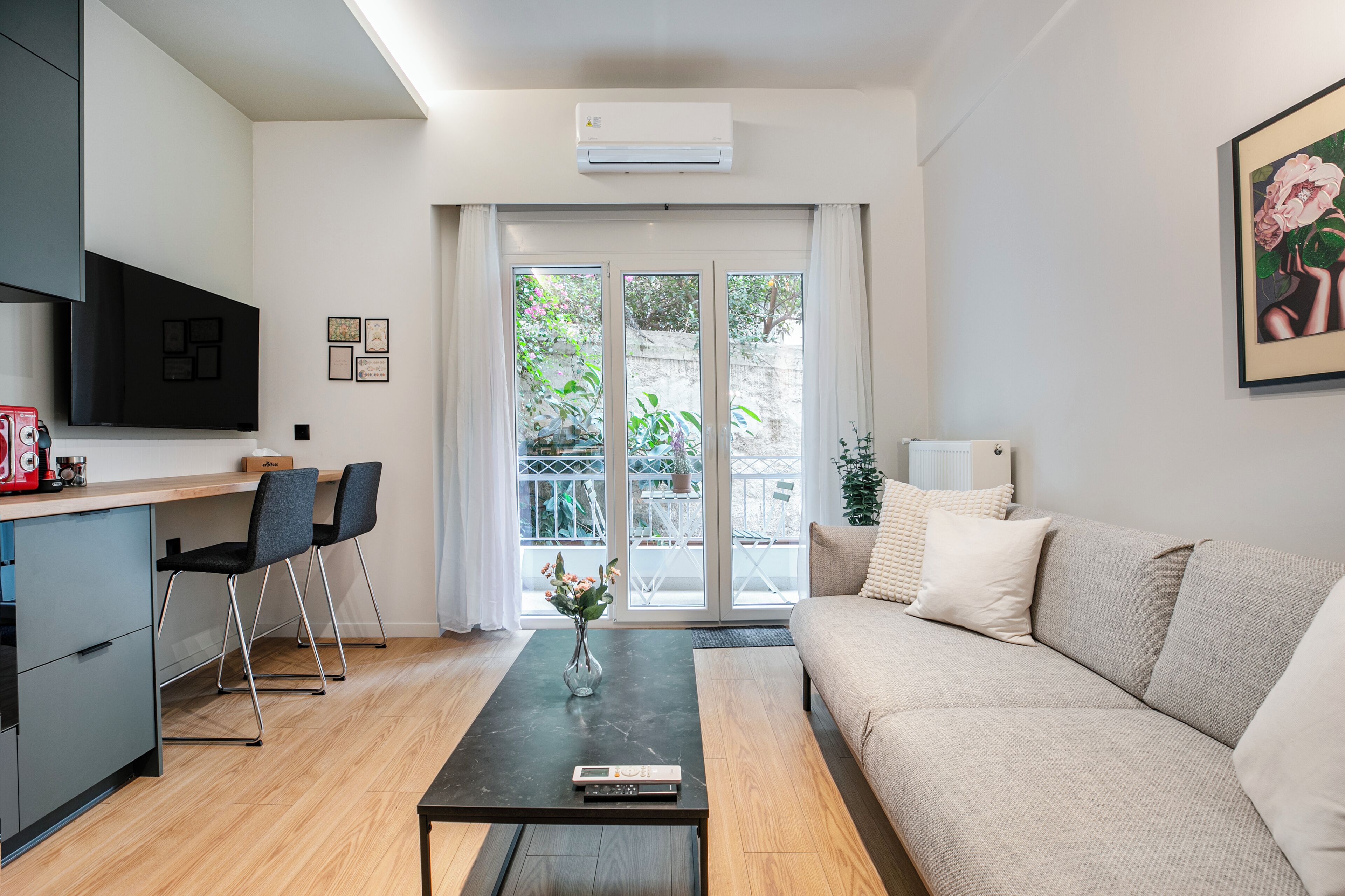 Studio, 1 Double Bed, Balcony, City View | Living area | 43-inch Smart TV with digital channels, streaming services