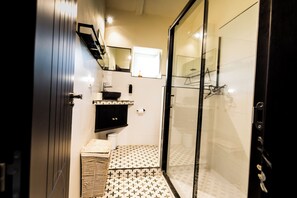 Shower, towels, toilet paper