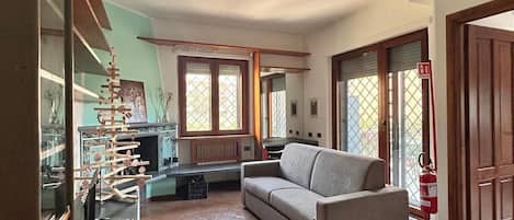 TV, fireplace
