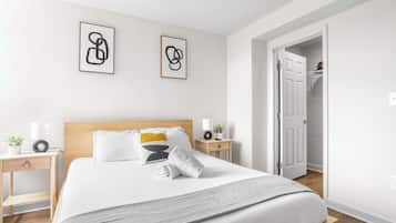 1 bedroom, desk, iron/ironing board, travel cot