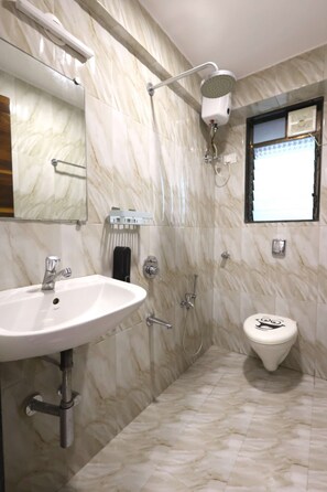 Ducha, secador de pelo y toallas