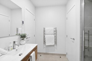 Ducha, secador de pelo y toallas