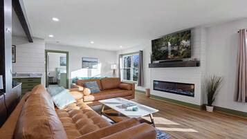 TV, fireplace, video games, books