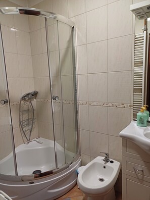 Dusche, Haartrockner, Bidet, Handtücher