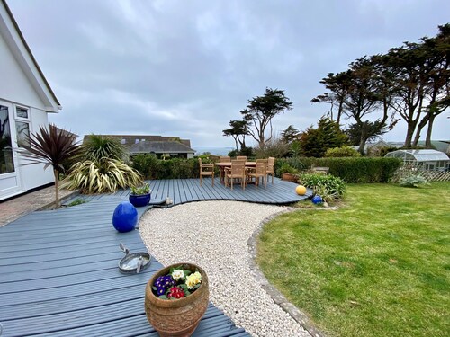 Polcarrek contemporary holiday home with parking and garden.  Balcony with rural views