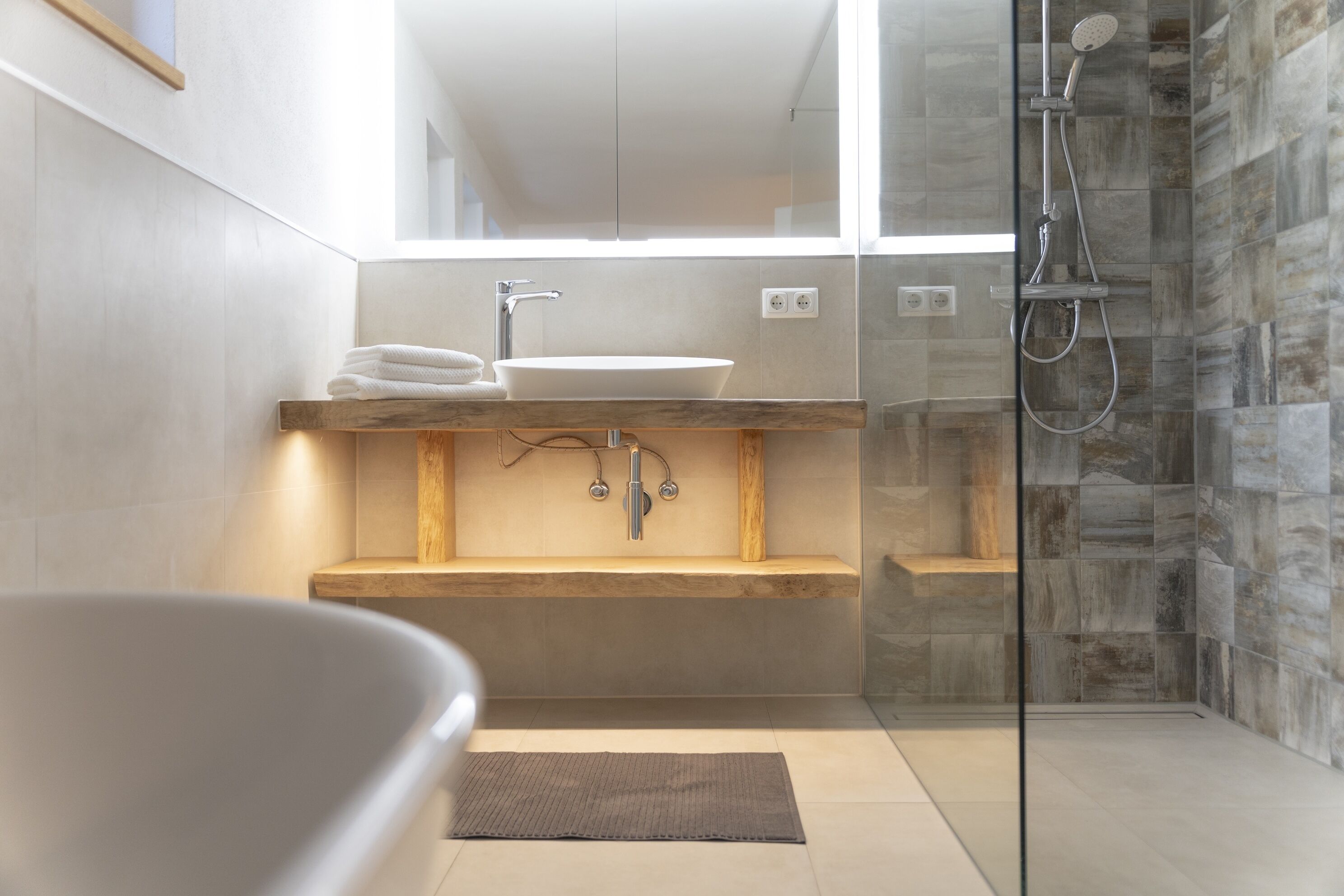 Hair dryer, towels, soap