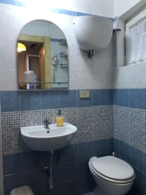 Een haardroger, handdoeken, zeep, toiletpapier