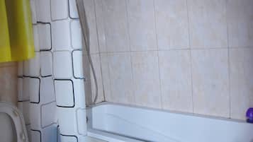A bathroom with a toilet, shower, and bathtub.