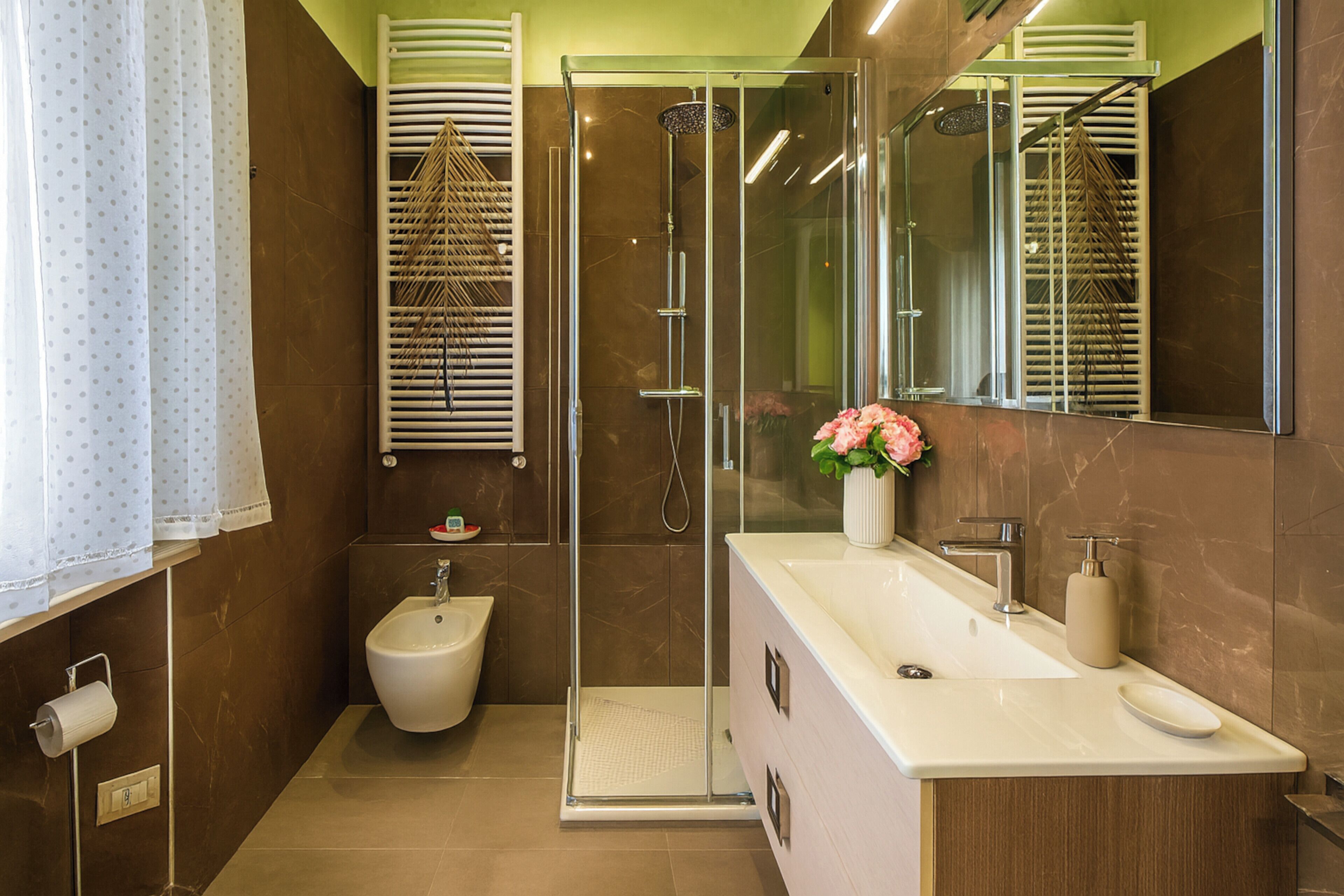 Shower, hair dryer, bidet, towels