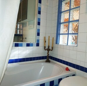 Hair dryer, bidet, towels, soap