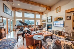 TV, fireplace, offices - Pikes Peak Place: Relaxing Oasis w/Mtn Views (Colorado Springs)