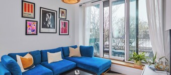 Artsy 1-bedroom condo in cool Bushwick w/ balcony, WFH space, gym, rooftop