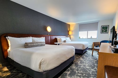 Deluxe Studio, 2 Queen Beds, City View | Egyptian cotton sheets, premium bedding, pillowtop beds, desk