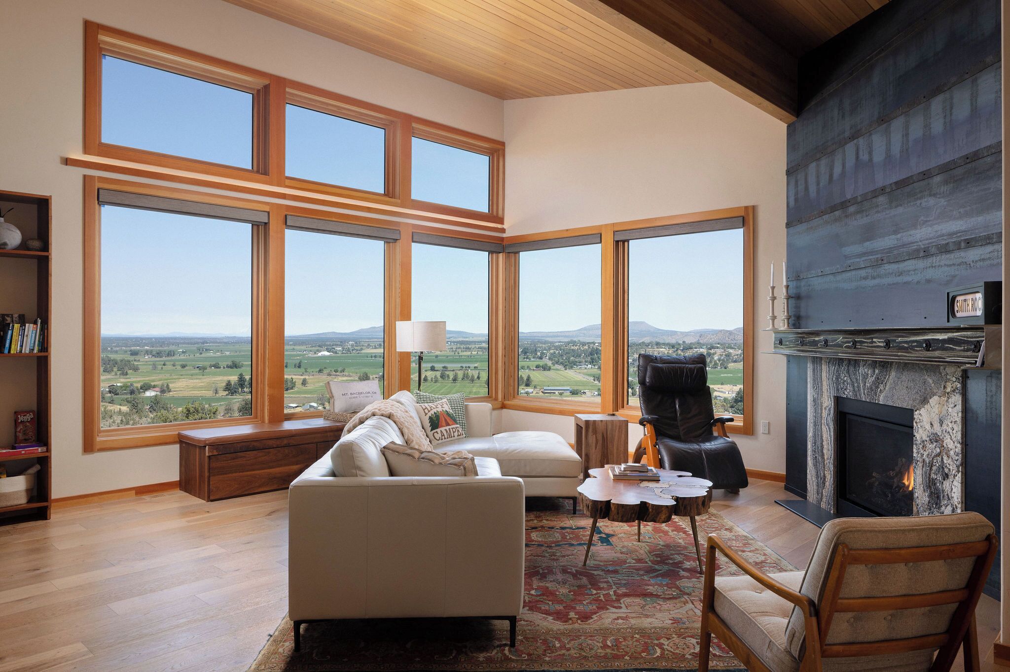 Smart TV, caminetto, lettore DVD, libri