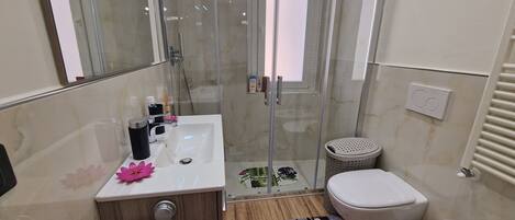 Ducha, secador de pelo, bidé y toallas