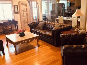 Smart TV, DVD player, books, music library